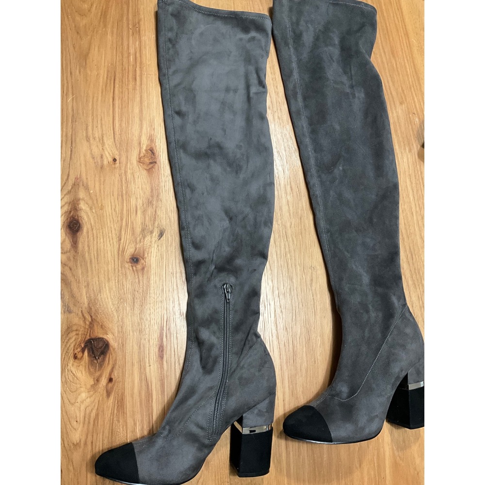 Marc Fisher LTD Grey Faux Suede Over The Knee Cap Toe Block Heel Boots Size 7M